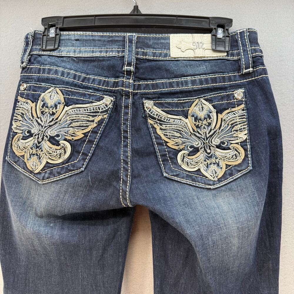 Miss Me Jeans Women's 26x31.5 (2) Dark Blue Standard Skinny Angel Wings EUC - Picture 1 of 15